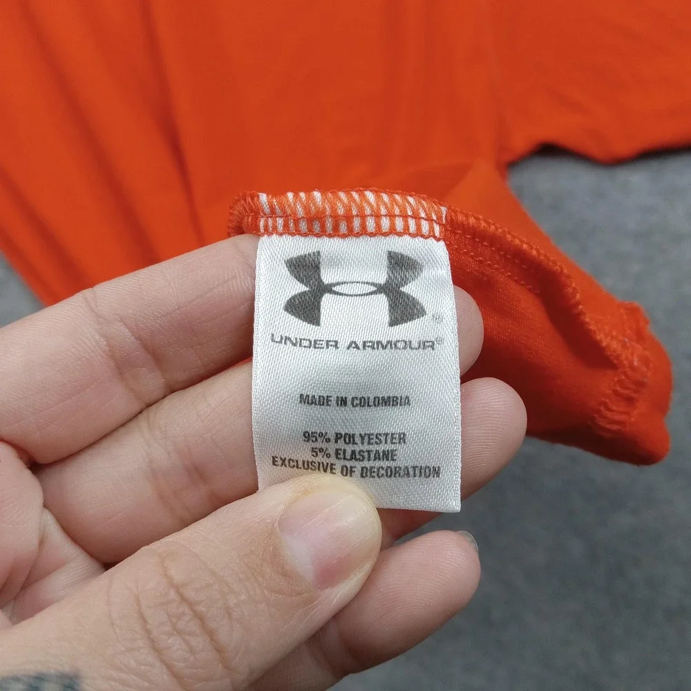 Under‎ Armour Shirt Mens Medium Orange HeatGear Raglan Short Sleeve Athletic Top